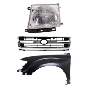 Front Fender Kit for 1997-2000 Toyota Tacoma, Left (Driver) Side, Primed (Ready to Paint), 3-Piece with Grille and Headlight, Replacement