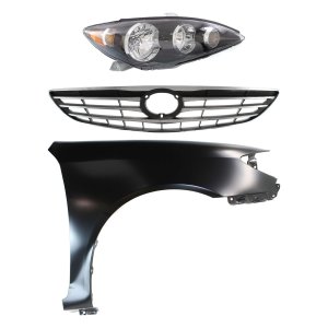Headlight Assembly Kit for 2005-2006 Toyota Camry, Right (Passenger) Side, 3-Piece with Halogen Light, Fender and Grille Assembly Replacement