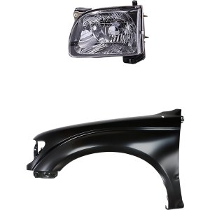 Front Fender Left (Driver) for Toyota Tacoma 2001-2004, Primed (Ready to Paint), 2-Piece Kit with Headlight, Replacement