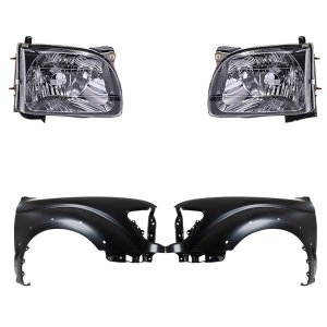 Front Fender for Toyota Tacoma 2001-2004, Right (Passenger) and Left (Driver), Primed (Ready to Paint), 4-Piece Kit, with Headlights, Replacement
