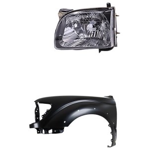 Front Fender for Toyota Tacoma 2001-2004, Left (Driver), Primed (Ready to Paint), 2-Piece Kit with Headlight Replacement