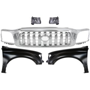 Chrome Shell and Insert Grille Kit for 2001-2004 Toyota Tacoma with 5-Piece Fenders and Headlights Replacement