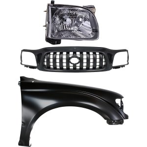 Grille for Toyota Tacoma 2001-2004, Paintable Shell and Insert, 3-Piece Kit with Fender and Headlight - Replacement