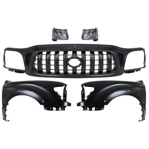 Grille Kit for 2001-2004 Toyota Tacoma, Paintable Shell and Insert, 5-Piece Set, Includes Fenders and Headlights - Replacement