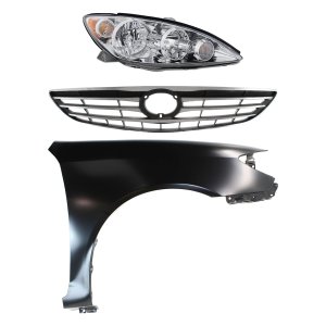 Headlight Assembly for 2005-2006 Toyota Camry, Right (Passenger) Side, Halogen, 3-Piece Kit with Fender and Grille Assembly, Replacement Part 