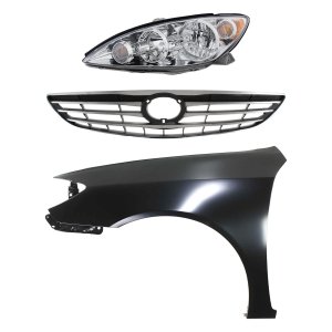 Headlight Assembly Kit for 2005-2006 Toyota Camry, Left (Driver), Halogen, 3-Piece with Fender and Grille Assembly, Replacement