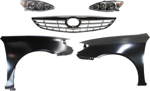 Headlight Assembly Kit for 2005-2006 Toyota Camry, Includes Right (Passenger) and Left (Driver) Halogen Headlights, 5-Piece Set with Fenders and Grille Assembly, Replacement