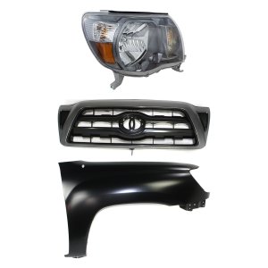 Headlight Assembly Kit for Toyota Tacoma 2005-2011, Right (Passenger) Side, Halogen, 3-Piece Kit, with Fender and Grille Assembly, Replacement