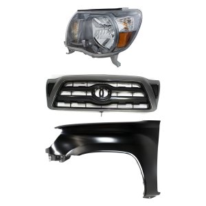Headlight Assembly for TOYOTA TACOMA 2005-2011, Left (Driver), Halogen, 3-Piece Kit, with Fender and Grille Assembly, Replacement