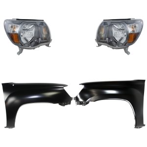 Headlight Assembly Kit for Toyota Tacoma 2005-2008, Right (Passenger) and Left (Driver), 4-Piece Halogen Light Set with Fenders, Replacement