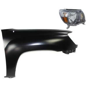 Headlight Assembly for Toyota Tacoma 2005-2008 Right (Passenger) Side, Halogen, 2-Piece Kit with Fender, Replacement