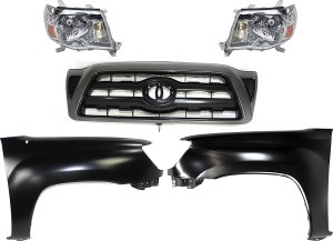 Headlight Assembly Kit for 2005-2011 Toyota Tacoma, Includes Right (Passenger) and Left (Driver) Halogen Lights, 5-Piece Set with Fenders and Grille Assembly, Replacement