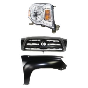 Headlight Assembly for Toyota Tacoma 2005-2011 Right (Passenger) Side, Halogen, 3-Piece Kit with Fender and Grille Assembly, Replacement