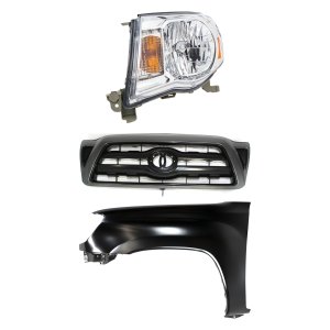 Headlight Assembly Kit for Toyota Tacoma 2005-2011, Left (Driver) Side, Halogen, 3-Piece with Fender and Grille Assembly, Replacement
