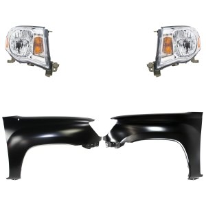 Headlight Assembly for 2005-2008 Toyota Tacoma, Right (Passenger) and Left (Driver), Halogen, 4-Piece Kit with Fenders, Replacement