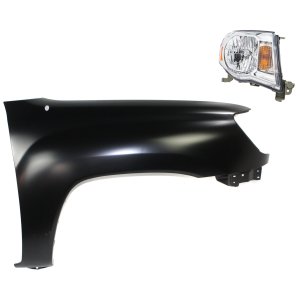 Headlight Assembly for Toyota Tacoma 2005-2008 Right (Passenger), Halogen 2-Piece Kit with Fender, Replacement
