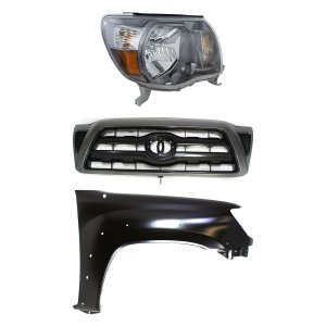 Headlight Assembly Kit for Toyota Tacoma 2005-2011, Right (Passenger) Side, Halogen, 3-Piece with Fender and Grille Assembly, Replacement