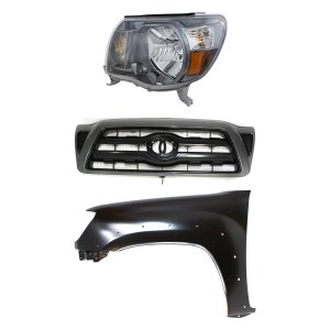 Headlight Assembly Kit for 2005-2011 Toyota Tacoma, Left (Driver), Halogen, 3-Piece Set with Fender and Grille Assembly - Replacement