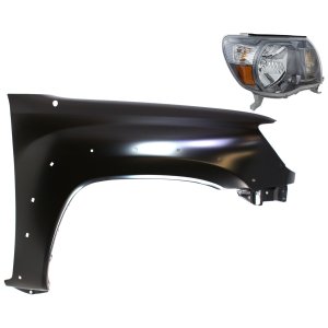 Headlight Assembly for 2005-2008 Toyota Tacoma, Right (Passenger) Halogen, 2-Piece Kit with Fender, Replacement