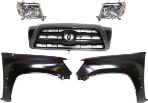 Headlight Assembly Kit for Toyota Tacoma 2005-2011, Right (Passenger) and Left (Driver), Halogen, 5-Piece Set with Fenders and Grille Assembly Replacement