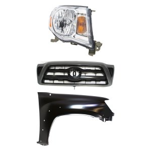 Headlight Assembly Kit for 2005-2011 Toyota Tacoma, Right (Passenger) Side, Halogen, 3-Piece with Fender and Grille Assembly, Replacement