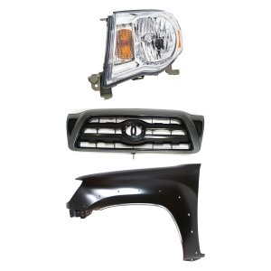 Headlight Assembly for Toyota Tacoma 2005-2011, Left (Driver) Halogen, 3-Piece Kit with Fender and Grille Assembly, Replacement