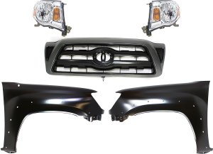 Headlight Assembly Kit for Toyota Tacoma 2005-2011, Right (Passenger) and Left (Driver), Halogen, 5-Piece with Fenders and Grille Assembly, Replacement