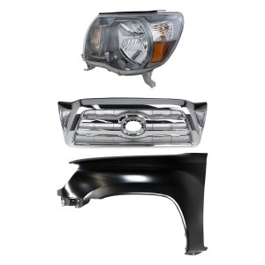 3-Piece Kit Grille for Toyota Tacoma 2005-2008 - Chrome Shell and Insert with Fender and Headlight, Replacement