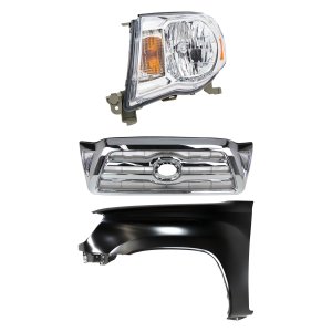 Grille Kit for Toyota Tacoma 2005-2008, 3-Piece Set with Chrome Shell and Insert, Fender, Headlight Replacement
