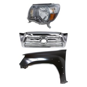 Grille Kit for Toyota Tacoma 2005-2008: Chrome Shell and Insert, 3-Piece Set with Fender and Headlight Replacement
