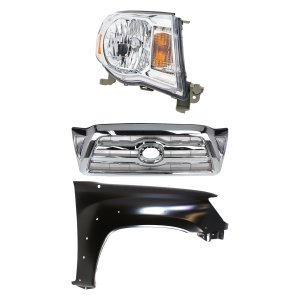 Grille Kit for 2005-2008 Toyota Tacoma, Chrome Shell and Insert, 3-Piece Set with Fender and Headlight Replacement