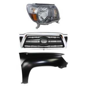 Headlight Assembly for 2005-2008 Toyota Tacoma Right (Passenger) Side, Halogen, 3-Piece Kit with Fender and Grille Assembly, Replacement