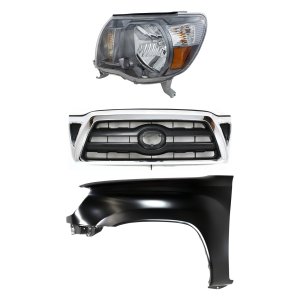 Headlight Assembly Kit for Toyota Tacoma 2005-2008 Left (Driver), Halogen, 3-Piece with Fender and Grille Assembly, Replacement