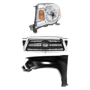 Grille Kit for 2005-2008 TOYOTA TACOMA, Chrome Shell with Black Insert, 3-Piece Set, Includes Fender and Headlight Replacement