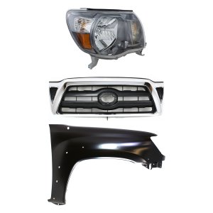Headlight Assembly Kit for Toyota Tacoma 2005-2008, Right (Passenger) Side, Halogen, 3-Piece with Fender and Grille Assembly, Replacement