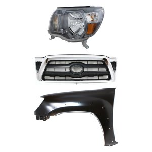 Headlight Assembly Kit for 2005-2008 Toyota Tacoma, Left (Driver) Side, Halogen, 3-Piece with Fender and Grille Assembly, Replacement