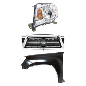 Grille Kit for 2005-2008 Toyota Tacoma, Chrome Shell with Black Insert, 3-Piece Set, Includes Fender and Headlight Replacement