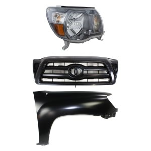 Headlight Assembly for Toyota Tacoma 2005-2010 Right (Passenger) Side, Halogen, 3-Piece Kit with Fender and Grille Assembly, Replacement