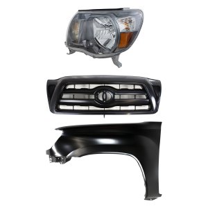 Headlight Assembly Kit for Toyota Tacoma 2005-2010, Left (Driver) Side, Halogen, 3-Piece with Fender and Grille Assembly, Replacement