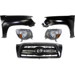 Headlight Assembly Kit for 2005-2010 Toyota Tacoma, Right (Passenger) and Left (Driver) Side, Halogen, 5-Piece Set with Fenders and Grille Assembly, Replacement