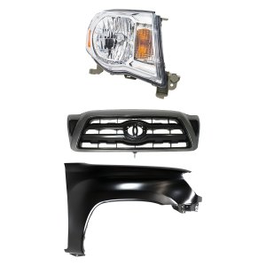 Headlight Assembly Kit for Toyota Tacoma 2005-2010, Right (Passenger) Side, Halogen, 3-Piece with Fender and Grille Assembly, Replacement