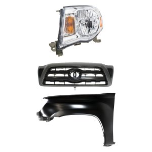 Headlight Assembly Kit for Toyota Tacoma 2005-2010, Left (Driver) Side, Halogen, 3-Piece Set with Fender and Grille Assembly Replacement