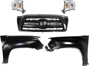Headlight Assembly Kit for Toyota Tacoma 2005-2010, Right (Passenger) and Left (Driver), 5-Piece Set with Halogen Lights, Fenders, and Grille Assembly Replacement