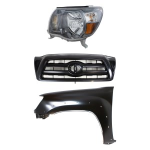 Headlight Assembly Kit for 2005-2010 Toyota Tacoma, Left (Driver), Halogen, 3-Piece with Fender and Grille Assembly, Replacement