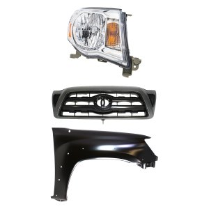Headlight Assembly Kit for Toyota Tacoma 2005-2010, Right (Passenger), Halogen, 3-Piece with Fender and Grille Assembly, Replacement