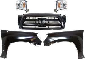 Headlight Assembly for 2005-2010 Toyota Tacoma, Right (Passenger) and Left (Driver) Halogen, 5-Piece Kit with Fenders and Grille Assembly Replacement