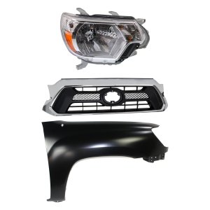 Headlight Assembly Kit for Toyota Tacoma 2012-2015, Right (Passenger), Halogen, 3-Piece Kit, with Fender and Grille Assembly, Replacement