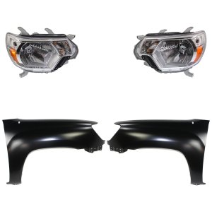 Headlight Assembly Kit for Toyota Tacoma (2012-2015), Right (Passenger) and Left (Driver), Halogen, 4-Piece Kit with Fenders, Replacement