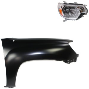 Headlight Assembly for 2012-2015 Toyota Tacoma, Right (Passenger) Side, Halogen, 2-Piece Kit with Fender, Replacement