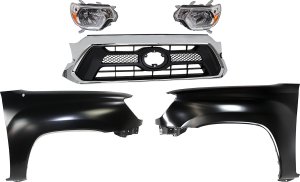 Headlight Assembly for Toyota Tacoma 2012-2015, Right (Passenger) & Left (Driver), Halogen, 5-Piece Kit with Fenders and Grille Assembly Replacement